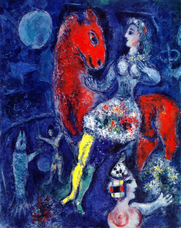 Cavalière au Cheval Rouge contemporain Marc Chagall Peintures à l'huile